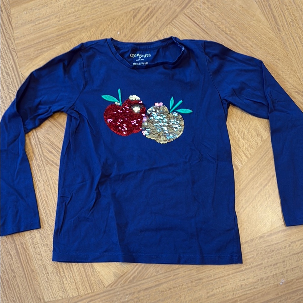 Crew Cute Kids Blue Sequin Apple Top